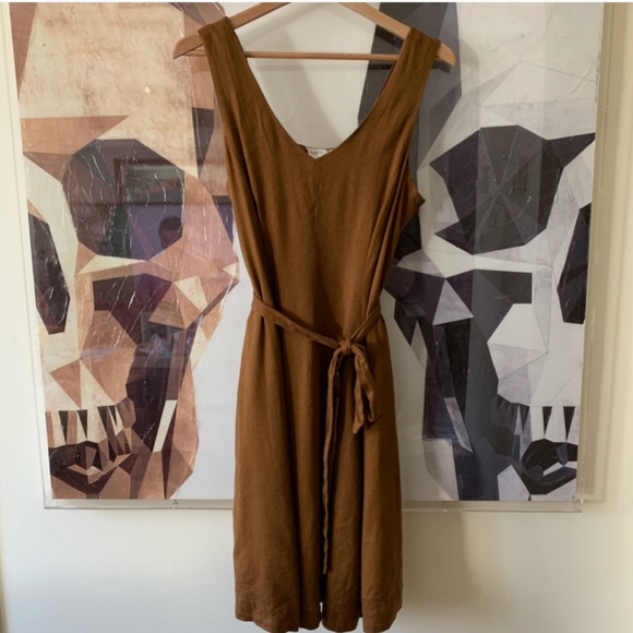 Hey Jude Vintage Brown Linen The Waist Dress Midi - Picture 1 of 5